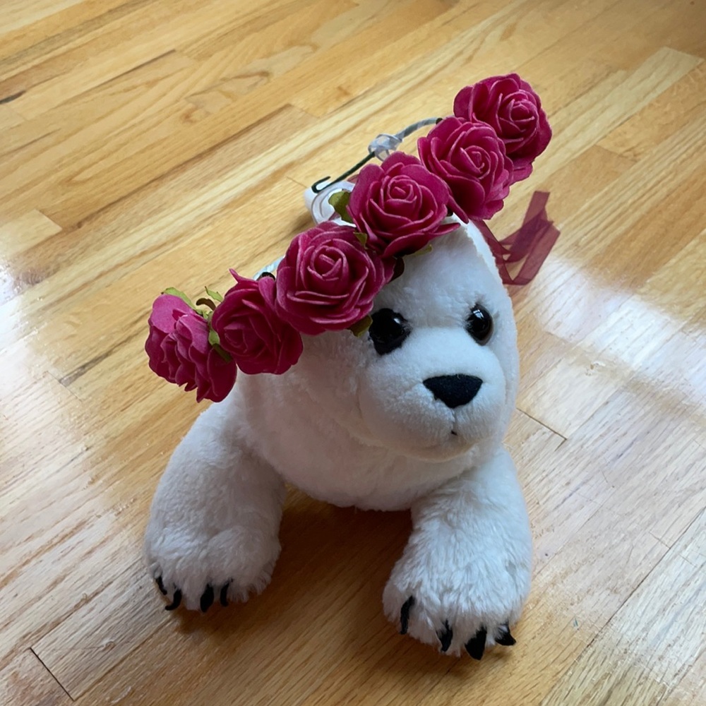 Dark Pink Roses Floral Headband with Ribbons